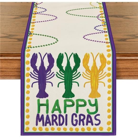 Mardi Gras Table Runner Party Decor Cottage Farmhouse Dining Decorative Cloth - Picture 1 of 4
